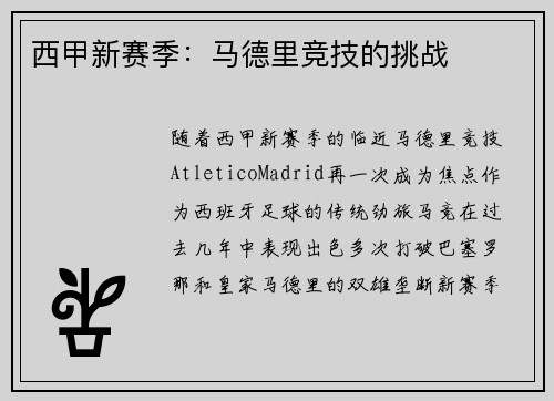 西甲新赛季：马德里竞技的挑战